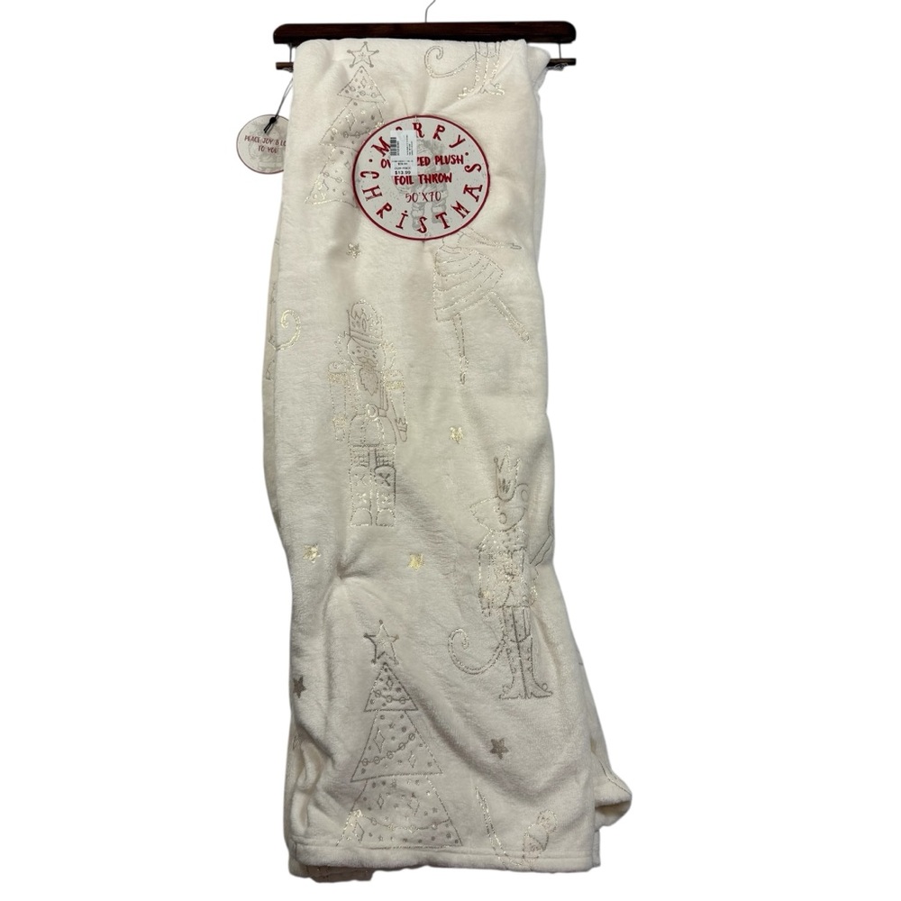 Crest Mills Oversized Foil Nutcracker & Christmas Tree Plush Throw Blanket 50x70